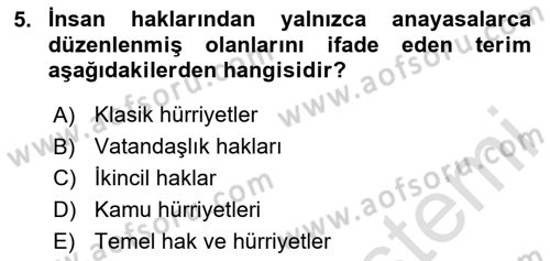 İnsan Hakları ve Kamu Özgürlükleri Dersi 2025 - 2026 Yılı (Vize) Ara Sınav Soruları 5. Soru