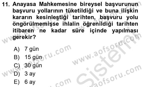 İnsan Hakları ve Kamu Özgürlükleri Dersi 2025 - 2026 Yılı (Final) Dönem Sonu Sınav Soruları 11. Soru