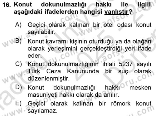 İnsan Hakları ve Kamu Özgürlükleri Dersi 2025 - 2026 Yılı (Final) Dönem Sonu Sınav Soruları 16. Soru
