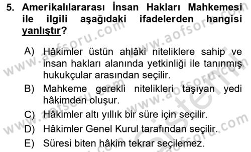 İnsan Hakları ve Kamu Özgürlükleri Dersi 2025 - 2026 Yılı (Final) Dönem Sonu Sınav Soruları 5. Soru