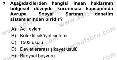 İnsan Hakları ve Kamu Özgürlükleri Dersi 2025 - 2026 Yılı (Final) Dönem Sonu Sınav Soruları 7. Soru