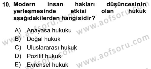 Temel İnsan Hakları Bilgisi 1 Dersi 2016 - 2017 Yılı (Vize) Ara Sınavı 10. Soru