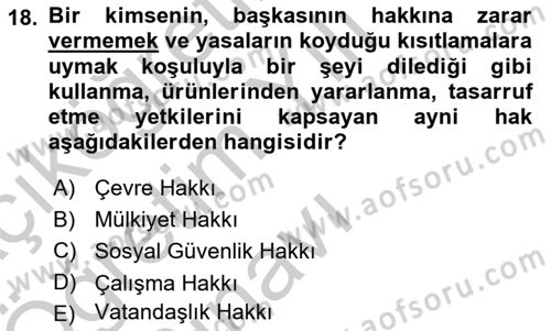 Temel İnsan Hakları Bilgisi 1 Dersi 2018 - 2019 Yılı Yaz Okulu Sınavı 18. Soru