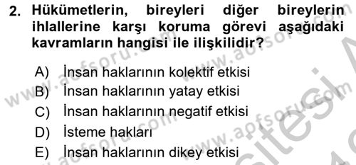 Temel İnsan Hakları Bilgisi 1 Dersi 2018 - 2019 Yılı Yaz Okulu Sınavı 2. Soru