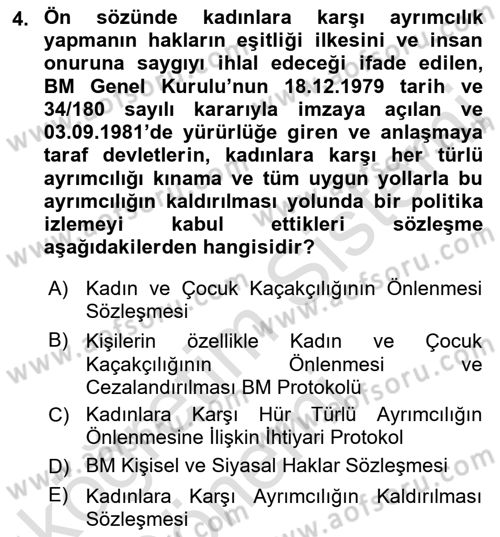 Temel İnsan Hakları Bilgisi 1 Dersi 2019 - 2020 Yılı (Vize) Ara Sınavı 4. Soru