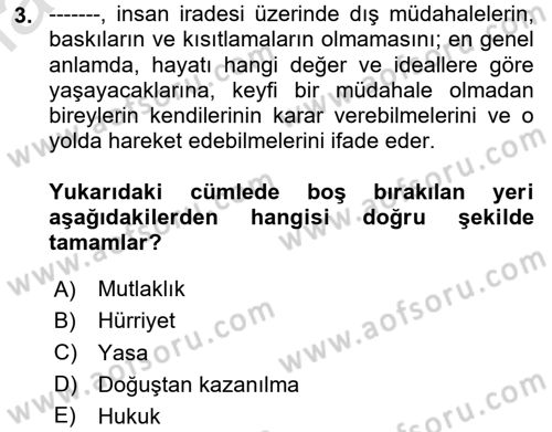 Temel İnsan Hakları Bilgisi 1 Dersi 2020 - 2021 Yılı Yaz Okulu Sınavı 3. Soru