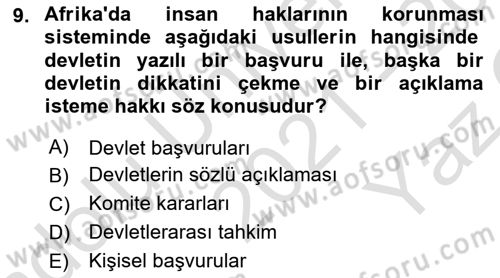 Temel İnsan Hakları Bilgisi 1 Dersi 2021 - 2022 Yılı Yaz Okulu Sınavı 9. Soru