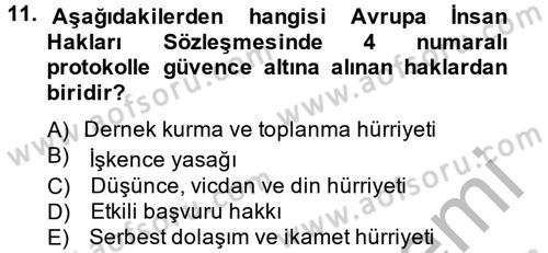 Temel İnsan Hakları Bilgisi 2 Dersi 2012 - 2013 Yılı (Vize) Ara Sınav Soruları 11. Soru
