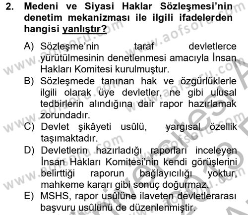 Temel İnsan Hakları Bilgisi 2 Dersi 2012 - 2013 Yılı (Vize) Ara Sınav Soruları 2. Soru