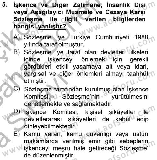 Temel İnsan Hakları Bilgisi 2 Dersi 2012 - 2013 Yılı (Vize) Ara Sınav Soruları 5. Soru
