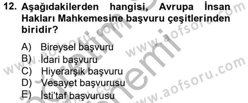 Temel İnsan Hakları Bilgisi 2 Dersi 2012 - 2013 Yılı (Final) Dönem Sonu Sınav Soruları 12. Soru