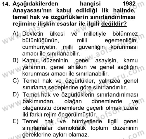 Temel İnsan Hakları Bilgisi 2 Dersi 2012 - 2013 Yılı (Final) Dönem Sonu Sınav Soruları 14. Soru