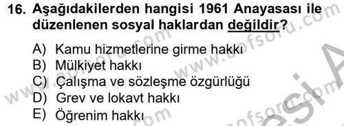 Temel İnsan Hakları Bilgisi 2 Dersi 2012 - 2013 Yılı (Final) Dönem Sonu Sınav Soruları 16. Soru