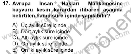Temel İnsan Hakları Bilgisi 2 Dersi 2012 - 2013 Yılı (Final) Dönem Sonu Sınav Soruları 17. Soru