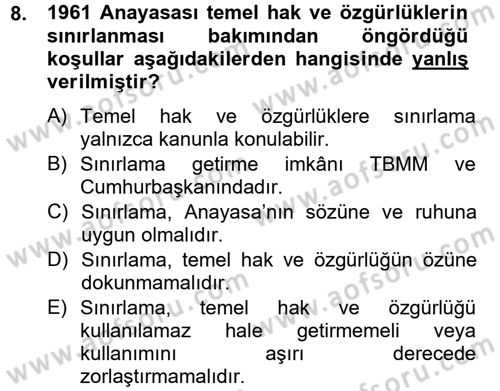 Temel İnsan Hakları Bilgisi 2 Dersi 2012 - 2013 Yılı (Final) Dönem Sonu Sınav Soruları 8. Soru
