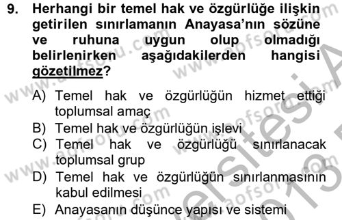 Temel İnsan Hakları Bilgisi 2 Dersi 2012 - 2013 Yılı (Final) Dönem Sonu Sınav Soruları 9. Soru