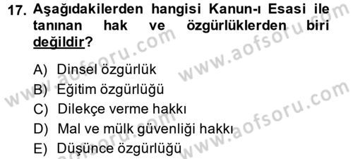 Temel İnsan Hakları Bilgisi 2 Dersi 2013 - 2014 Yılı (Vize) Ara Sınavı 17. Soru