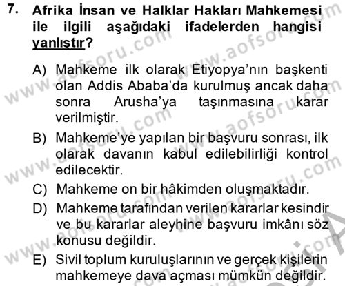 Temel İnsan Hakları Bilgisi 2 Dersi 2013 - 2014 Yılı (Vize) Ara Sınavı 7. Soru