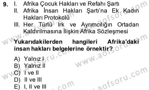 Temel İnsan Hakları Bilgisi 2 Dersi 2013 - 2014 Yılı (Vize) Ara Sınavı 9. Soru