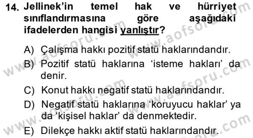 Temel İnsan Hakları Bilgisi 2 Dersi 2013 - 2014 Yılı (Final) Dönem Sonu Sınav Soruları 14. Soru