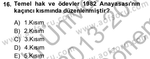 Temel İnsan Hakları Bilgisi 2 Dersi 2013 - 2014 Yılı (Final) Dönem Sonu Sınav Soruları 16. Soru