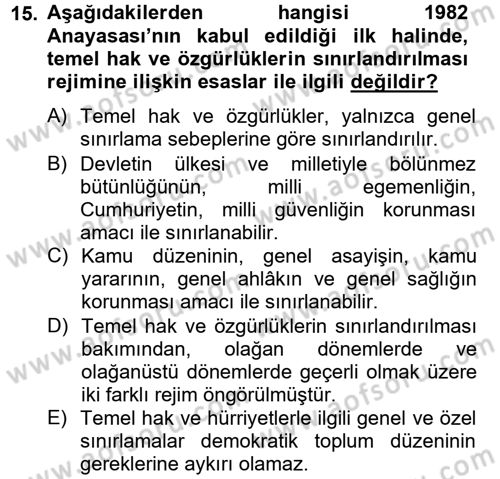 Temel İnsan Hakları Bilgisi 2 Dersi 2013 - 2014 Yılı Tek Ders Sınavı 15. Soru