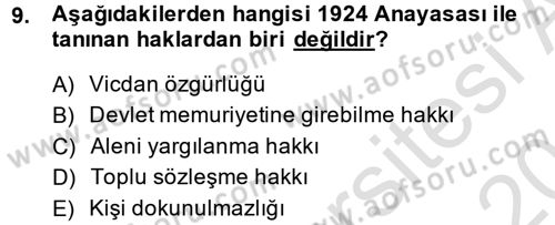 Temel İnsan Hakları Bilgisi 2 Dersi 2013 - 2014 Yılı Tek Ders Sınavı 9. Soru