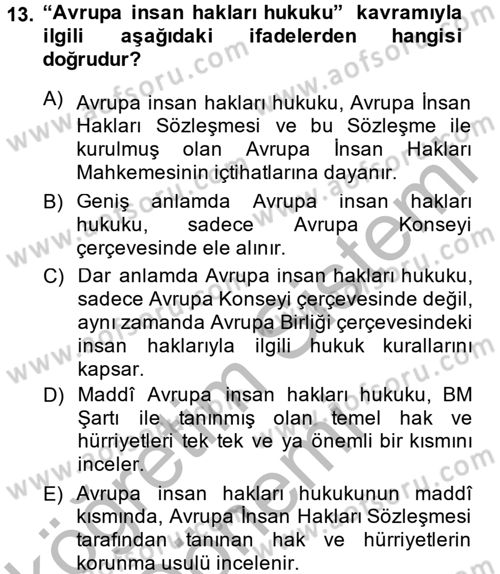 Temel İnsan Hakları Bilgisi 2 Dersi 2014 - 2015 Yılı (Vize) Ara Sınav Soruları 13. Soru