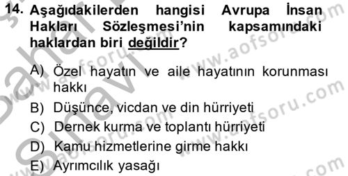 Temel İnsan Hakları Bilgisi 2 Dersi 2014 - 2015 Yılı (Vize) Ara Sınav Soruları 14. Soru