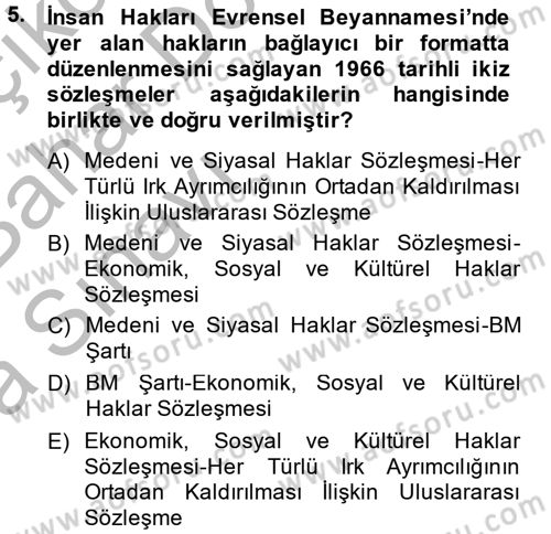 Temel İnsan Hakları Bilgisi 2 Dersi 2014 - 2015 Yılı (Vize) Ara Sınav Soruları 5. Soru