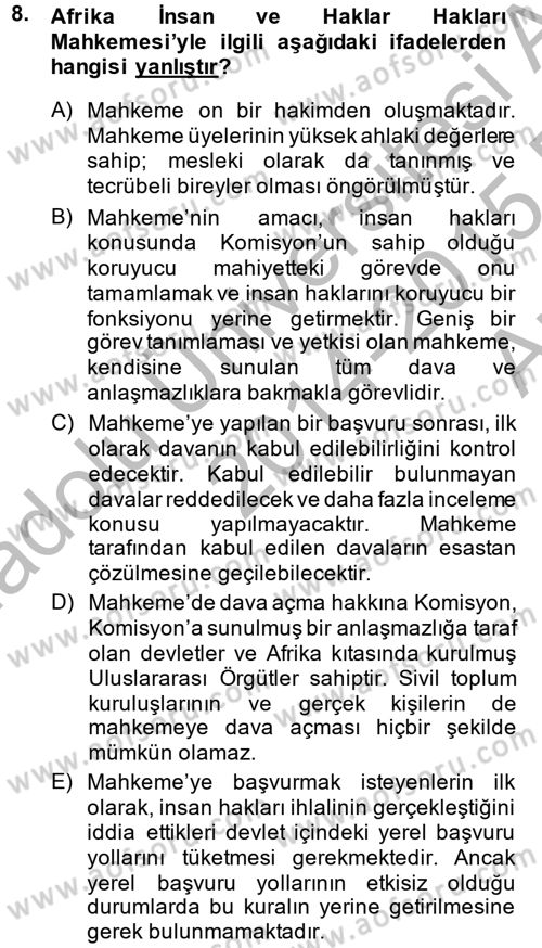 Temel İnsan Hakları Bilgisi 2 Dersi 2014 - 2015 Yılı (Vize) Ara Sınav Soruları 8. Soru