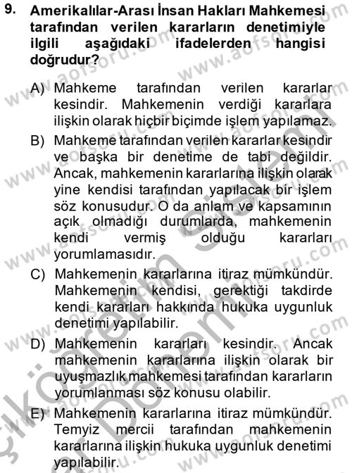 Temel İnsan Hakları Bilgisi 2 Dersi 2014 - 2015 Yılı (Vize) Ara Sınav Soruları 9. Soru