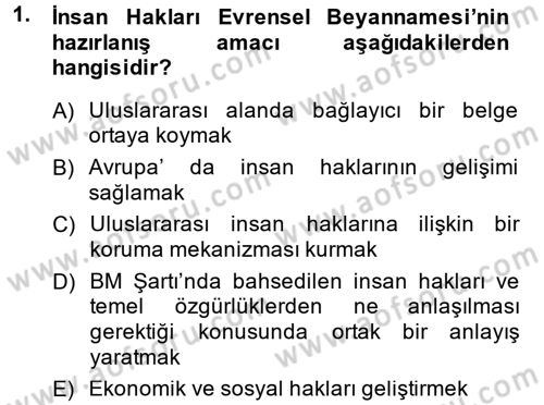 Temel İnsan Hakları Bilgisi 2 Dersi 2014 - 2015 Yılı (Final) Dönem Sonu Sınav Soruları 1. Soru