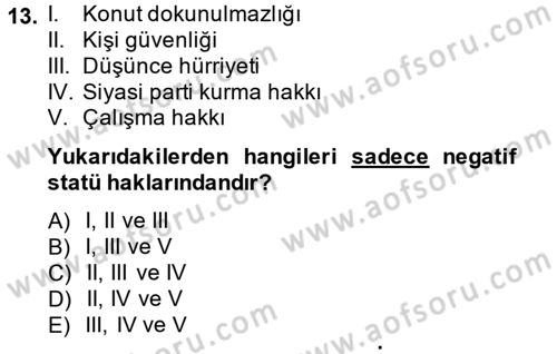 Temel İnsan Hakları Bilgisi 2 Dersi 2014 - 2015 Yılı (Final) Dönem Sonu Sınav Soruları 13. Soru