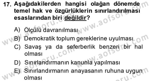 Temel İnsan Hakları Bilgisi 2 Dersi 2014 - 2015 Yılı (Final) Dönem Sonu Sınav Soruları 17. Soru