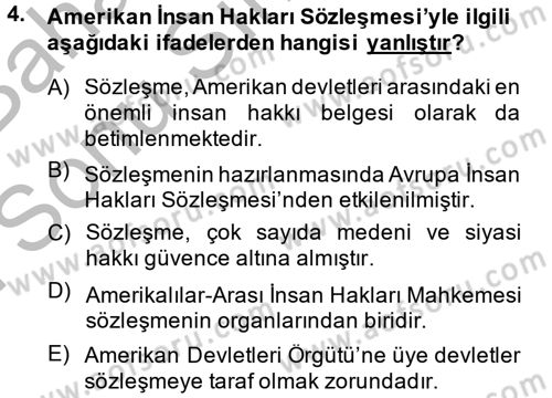 Temel İnsan Hakları Bilgisi 2 Dersi 2014 - 2015 Yılı (Final) Dönem Sonu Sınav Soruları 4. Soru