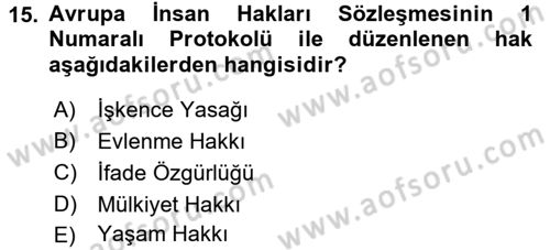Temel İnsan Hakları Bilgisi 2 Dersi 2015 - 2016 Yılı (Vize) Ara Sınav Soruları 15. Soru