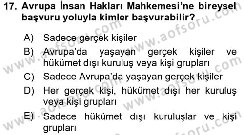 Temel İnsan Hakları Bilgisi 2 Dersi 2015 - 2016 Yılı (Vize) Ara Sınav Soruları 17. Soru