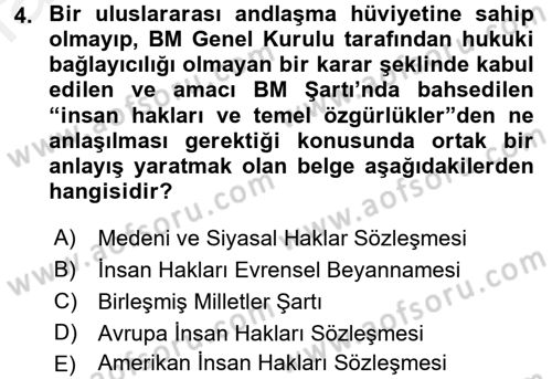Temel İnsan Hakları Bilgisi 2 Dersi 2015 - 2016 Yılı (Vize) Ara Sınav Soruları 4. Soru