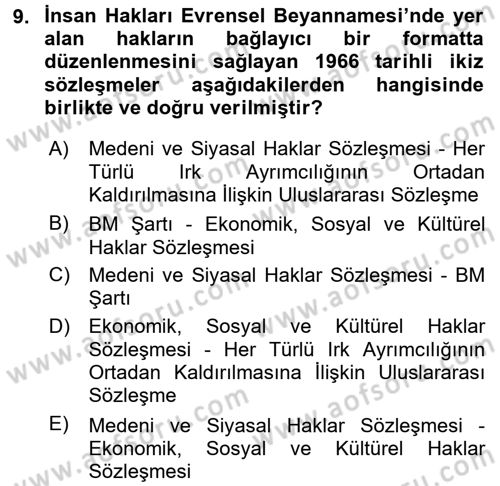 Temel İnsan Hakları Bilgisi 2 Dersi 2015 - 2016 Yılı (Vize) Ara Sınav Soruları 9. Soru