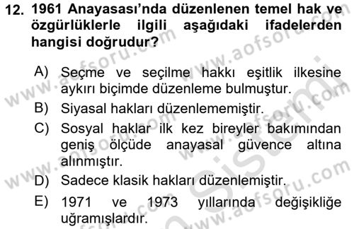 Temel İnsan Hakları Bilgisi 2 Dersi 2015 - 2016 Yılı (Final) Dönem Sonu Sınavı 12. Soru