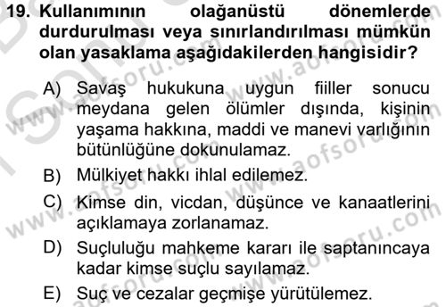 Temel İnsan Hakları Bilgisi 2 Dersi 2015 - 2016 Yılı (Final) Dönem Sonu Sınavı 19. Soru