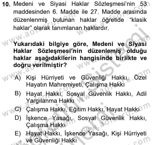 Temel İnsan Hakları Bilgisi 2 Dersi 2016 - 2017 Yılı (Vize) Ara Sınav Soruları 10. Soru