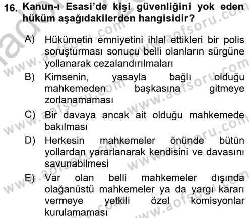 Temel İnsan Hakları Bilgisi 2 Dersi 2016 - 2017 Yılı (Vize) Ara Sınav Soruları 16. Soru