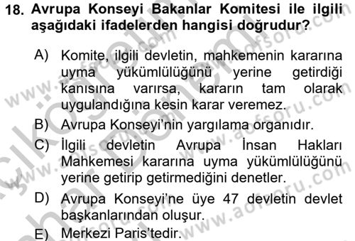 Temel İnsan Hakları Bilgisi 2 Dersi 2016 - 2017 Yılı (Vize) Ara Sınav Soruları 18. Soru