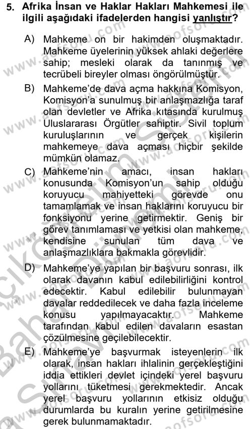Temel İnsan Hakları Bilgisi 2 Dersi 2016 - 2017 Yılı (Vize) Ara Sınav Soruları 5. Soru