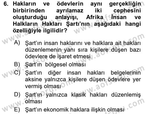 Temel İnsan Hakları Bilgisi 2 Dersi 2016 - 2017 Yılı (Vize) Ara Sınav Soruları 6. Soru