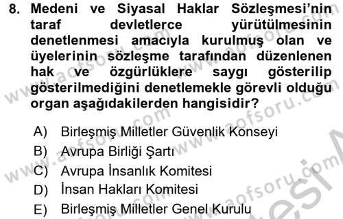 Temel İnsan Hakları Bilgisi 2 Dersi 2016 - 2017 Yılı (Vize) Ara Sınav Soruları 8. Soru