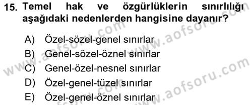 Temel İnsan Hakları Bilgisi 2 Dersi 2016 - 2017 Yılı (Final) Dönem Sonu Sınavı 15. Soru