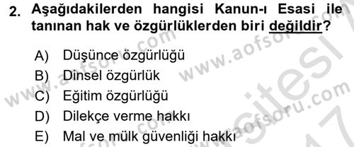 Temel İnsan Hakları Bilgisi 2 Dersi 2016 - 2017 Yılı (Final) Dönem Sonu Sınavı 2. Soru